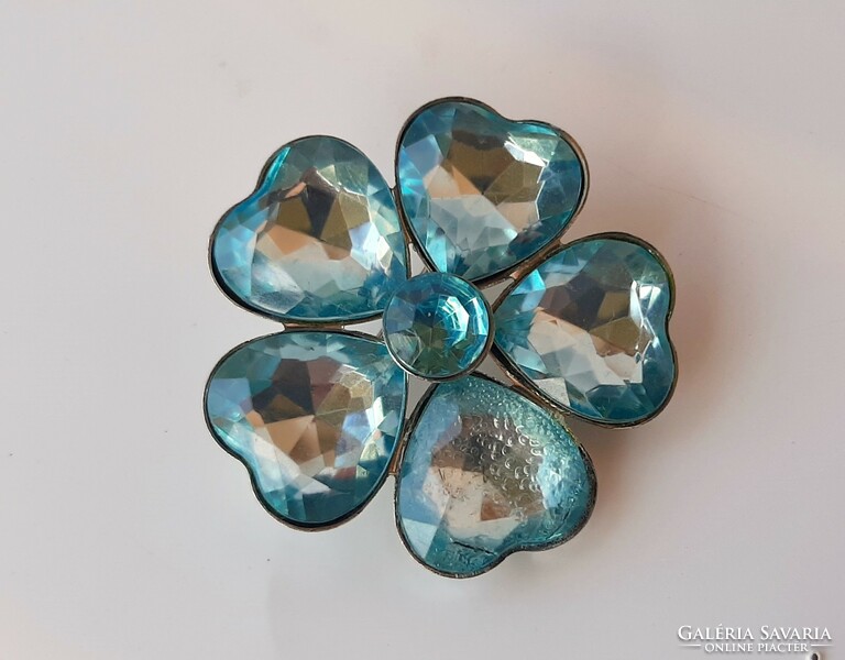 Vintage  kék üvegköves virág   bross