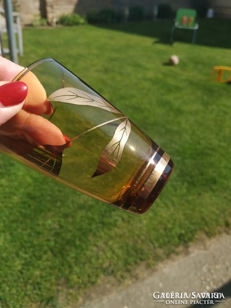 6 amber-colored gold leaf wine glasses for sale!