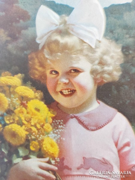 Régi képeslap 1938 fotó levelezőlap kislány virágokkal