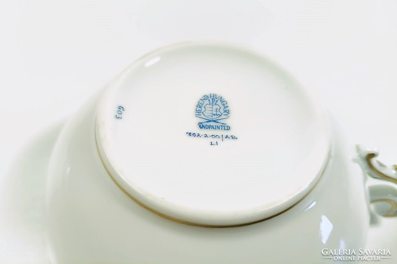 HERENDI, KÉK APPONYI MINTÁS TEÁSCSÉSZE ÉS ALÁTÉT, KÉZZEL FESTETT PORCELÁN, HIBÁTLAN ! (B134)