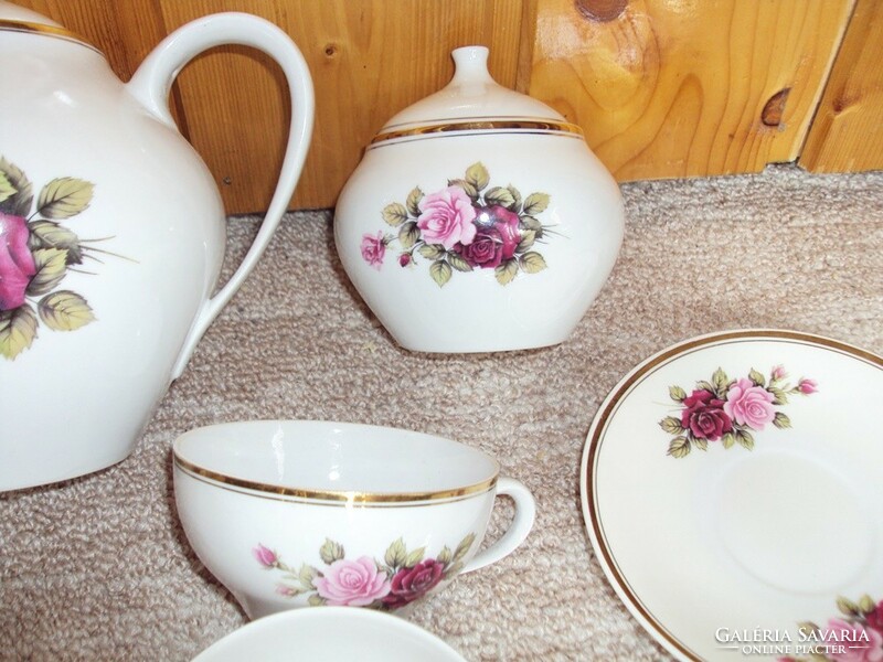 Retro jelzett porcelán Hollóházi teáskészlet kávéskészlet - Hollóháza 1970-es évek virág, rózsa mint