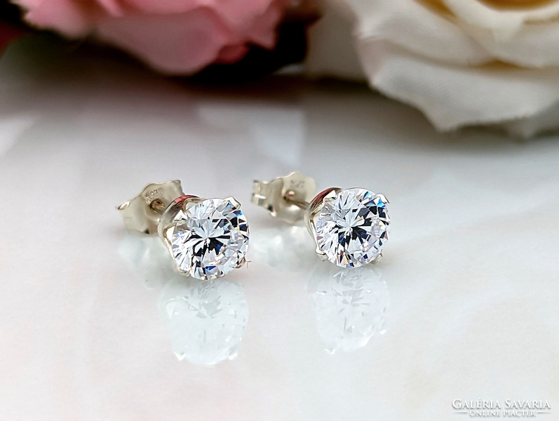 6mm earrings decorated with zirconia stones, 925 silver studs, jewelry in a gift box, diamond type