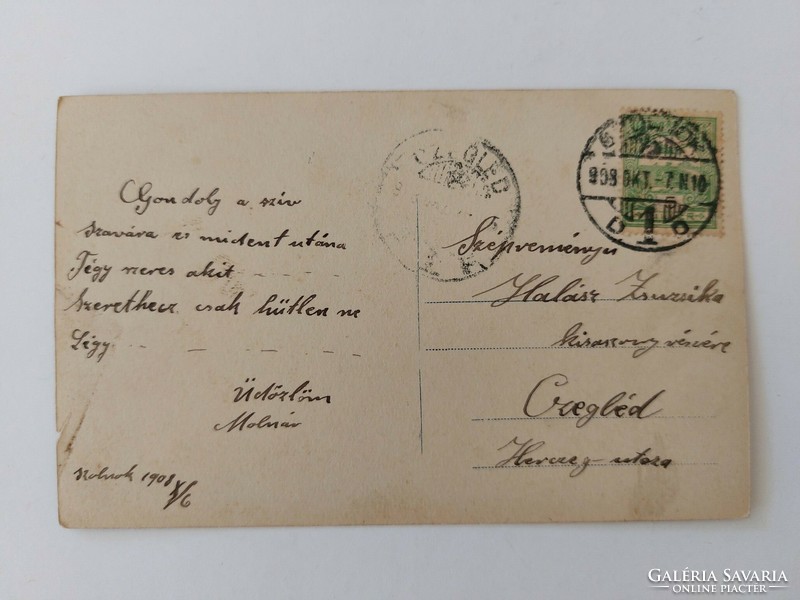 Régi képeslap 1908 fotó levelezőlap hölgy szív