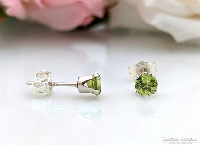 4mm green chrysolite stone earrings with 925 sterling silver studs, peridot jewelry in a gift box