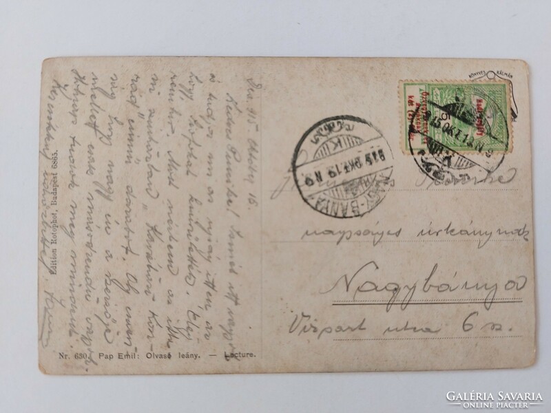 Régi képeslap 1915 levelezőlap Pap Emil: Olvasó leány