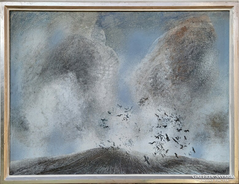 László Patay (1932 - 2002) bird vortex c. Your painting with an original guarantee!