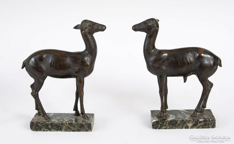 Art deco bronze deer in a pair with a marble base