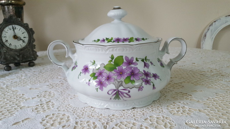 A beautiful side dish and soup bowl with a violet lid