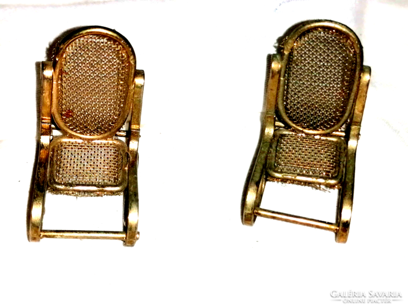 Retro, gilded metal two rocking chairs, dollhouse decoration, shelf decoration 74.