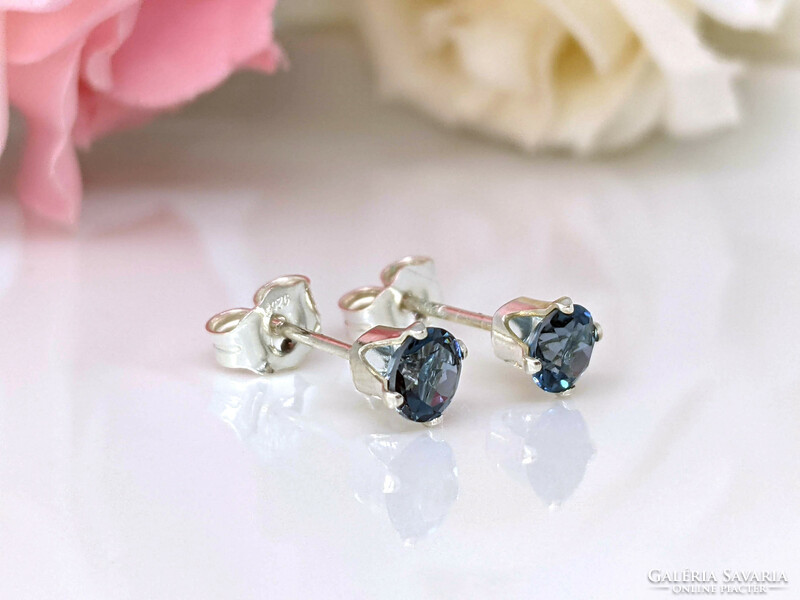 6mm blue london topaz earrings 925 silver studs, gemstone jewelry in gift box, mineral earrings