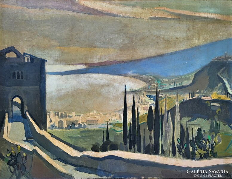 Attila Demjén (1926 - 1973) Naxos bay c. Gallery painting 97x77cm with original guarantee!!