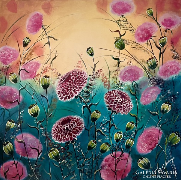 Pető bell++50x50+ dance of flowers modern acrylic painting