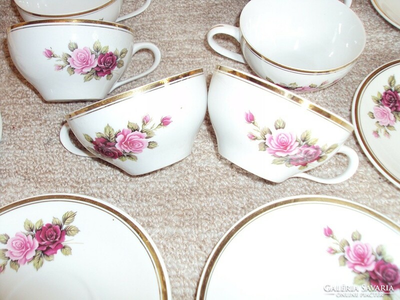 Retro jelzett porcelán Hollóházi teáskészlet kávéskészlet - Hollóháza 1970-es évek virág, rózsa mint