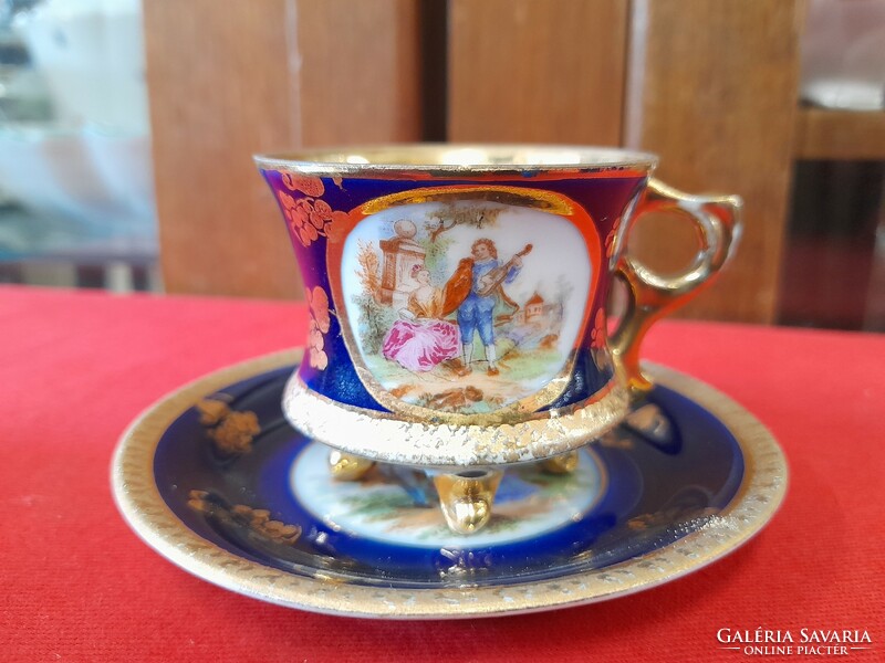 Alt wien austria hand-painted, cobalt blue, gilded porcelain coffee and tea cup set.