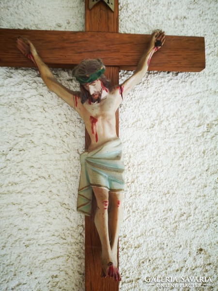 Antique cross crucifix, jesus christ wooden carved hand painted beautiful work, parting collection