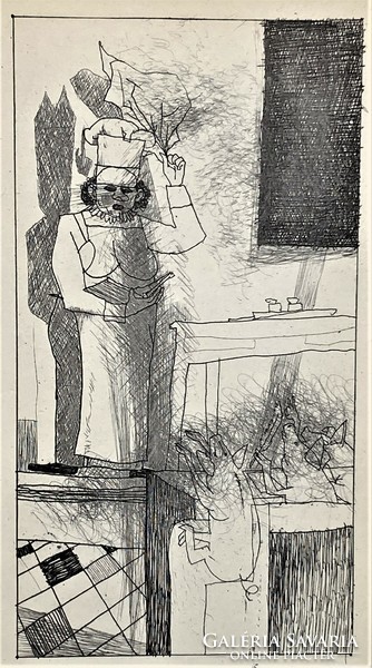 Béla Kondor (1931-1972): illustration, etching for defenseless heroes, oeuvre catalog 65/38