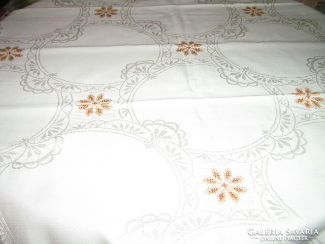 Beautiful festive damask tablecloth with detailed embroidery