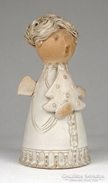 1M953 Szilágyi Mária : Figurális kerámia karácsonyi csengő 14.5 cm