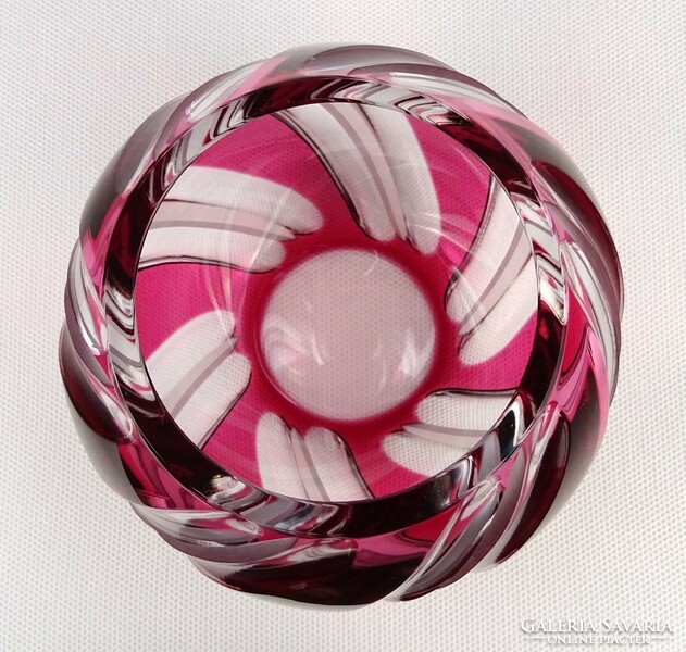1M963 Régi színezett rózsaszín csiszolt üveg váza gömbváza