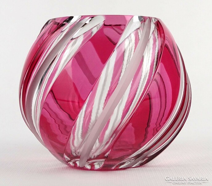 1M963 Régi színezett rózsaszín csiszolt üveg váza gömbváza