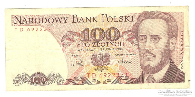 100 zloty zlotych 1988 Lengyelország