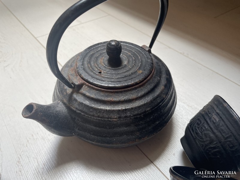 Antik japán tetsubin öntöttvas teáskanna-  teás készlet