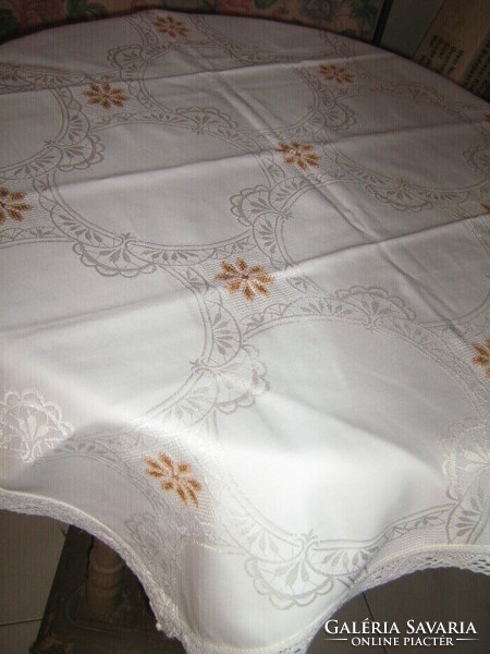 Beautiful festive damask tablecloth with detailed embroidery