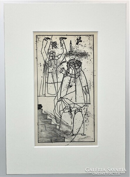 Béla Kondor (1931-1972): illustration, etching for defenseless heroes, oeuvre catalog 65/39