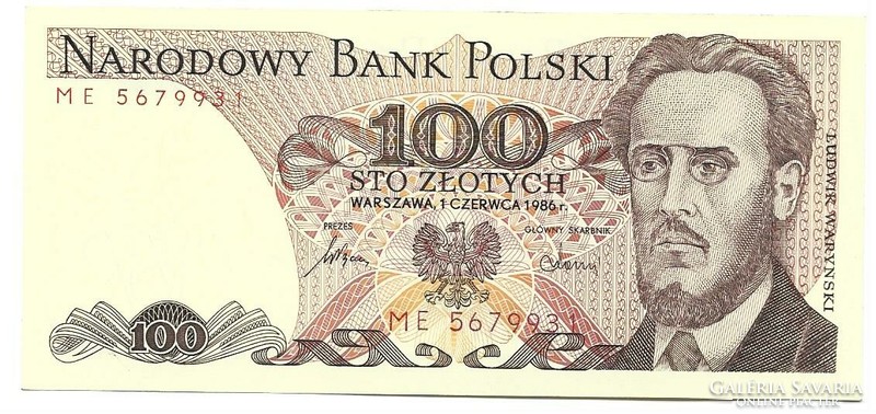 100 zloty zlotych 1986 Lengyelország 3. aUNC