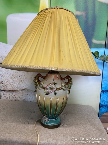 Made in Austria Antik Osztrák Porcelánfajansz Kétágú Asztali Lámpa Plasztikus Virág Díszítéssel A44
