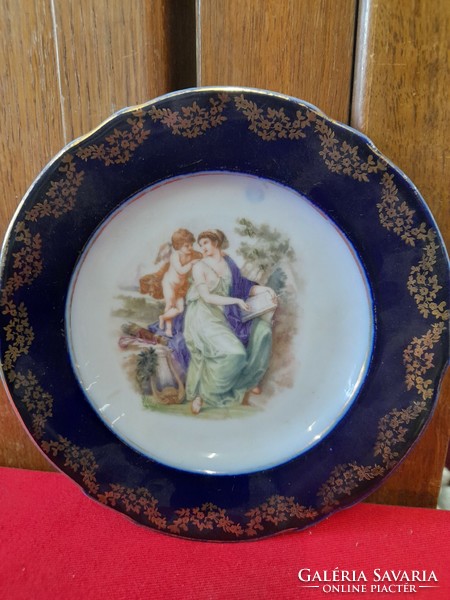 Alt wien austria hand-painted, cobalt blue, gilded decorated porcelain small plate, plate. 15.5 Cm.
