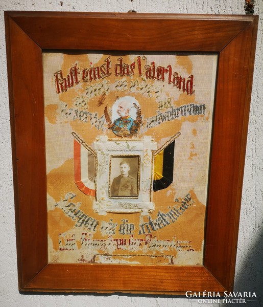 Antique obsit, service memorial, Emperor József Franz, military photo, in a wooden frame