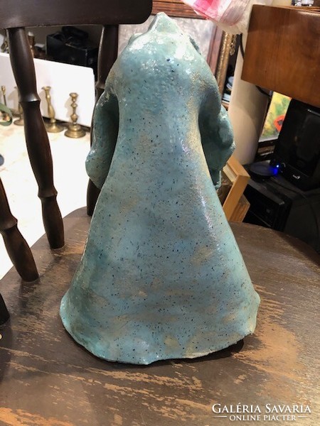 Osztrák kerámia szobor, kék ruhás madonna, art deco, 25 cm-es magasságú