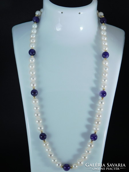 Pearl and amethyst necklace 14k gold