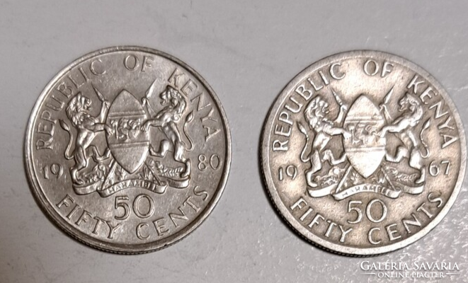 2 Half Kenya 50 cents 1967, 1980 (205)