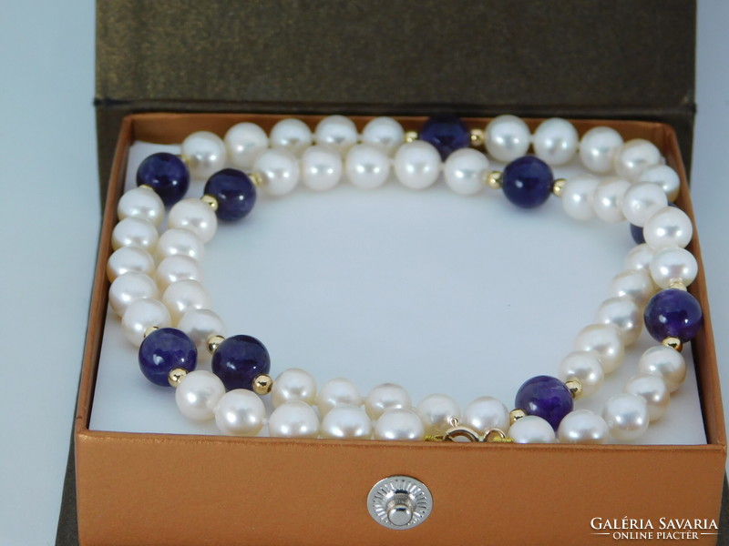Pearl and amethyst necklace 14k gold