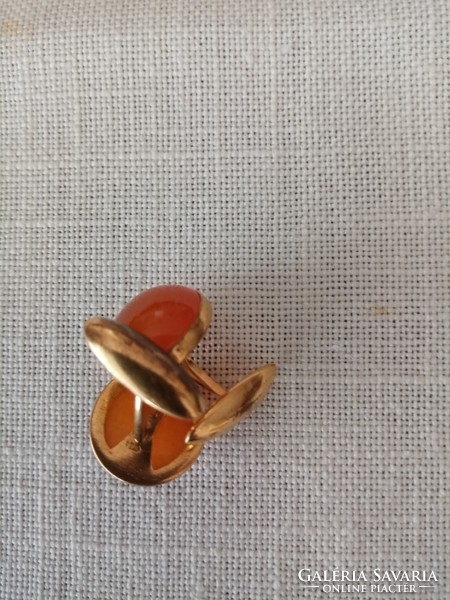 Old marked gilt Russian amber cufflink