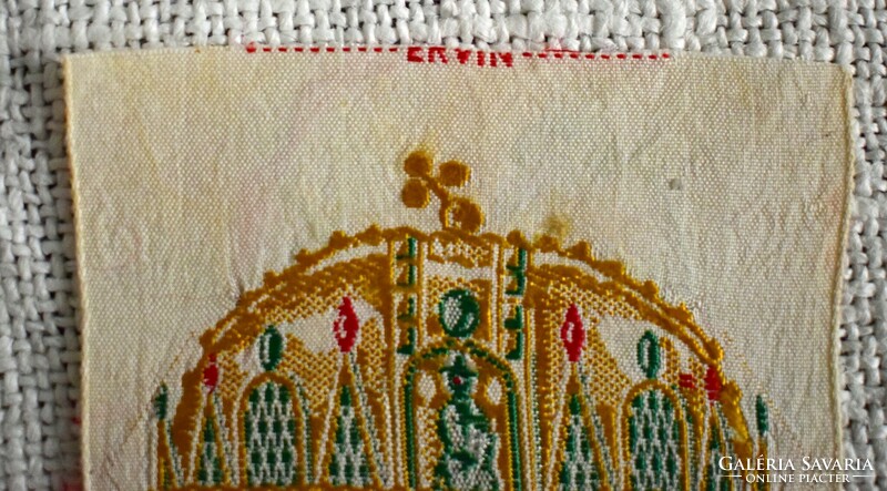 Hungarian coat of arms textile sewing rayon, rescued from the bombed factory of Zugló bp.Xiv in Ervin in the 40s