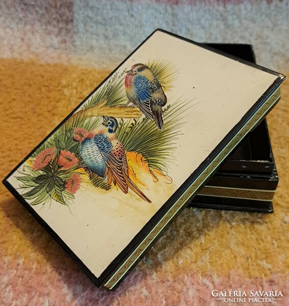 Antique lacquer box, wooden lacquer box with birds 1. (L3741)