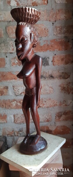 Teak wood African woman sculpture