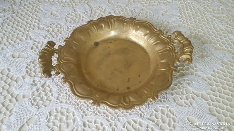 Nicely decorated small brass serving bowl with handles