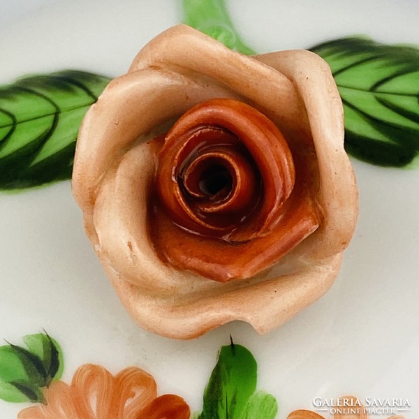 Herend porcelain bonbonier with rose tongs, box