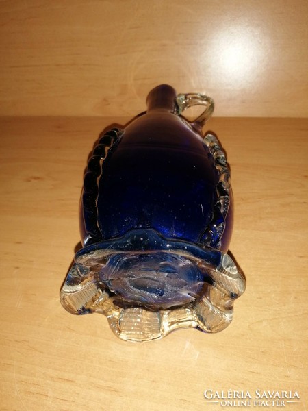 Kék szakított üveg kiöntő, kancsó - 25 cm magas (3/d)