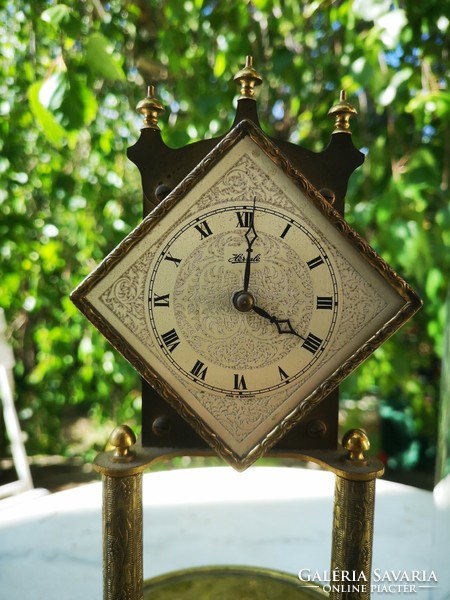Art deco 400-day annual glass drilling table clock marked, engraved dial, beautiful cube shape