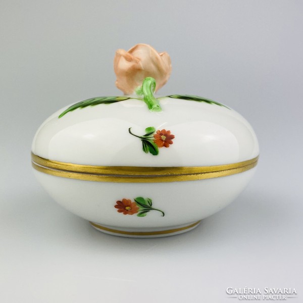 Herend porcelain bonbonier with rose tongs, box