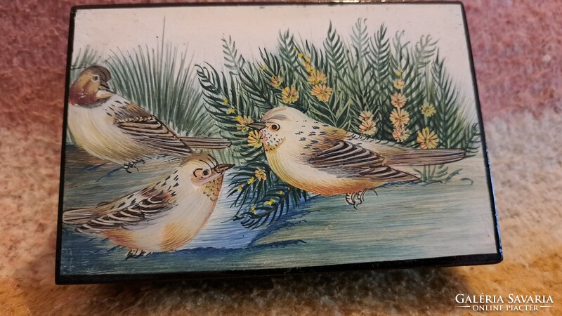 Antique lacquer box, wooden lacquer box with birds 9. (L3749)