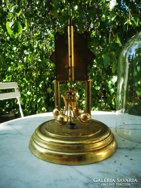 Art deco 400-day annual glass drilling table clock marked, engraved dial, beautiful cube shape