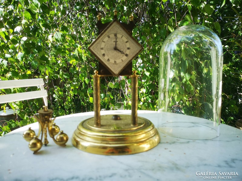 Art deco 400-day annual glass drilling table clock marked, engraved dial, beautiful cube shape