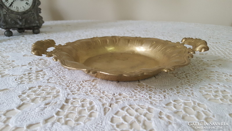 Nicely decorated small brass serving bowl with handles