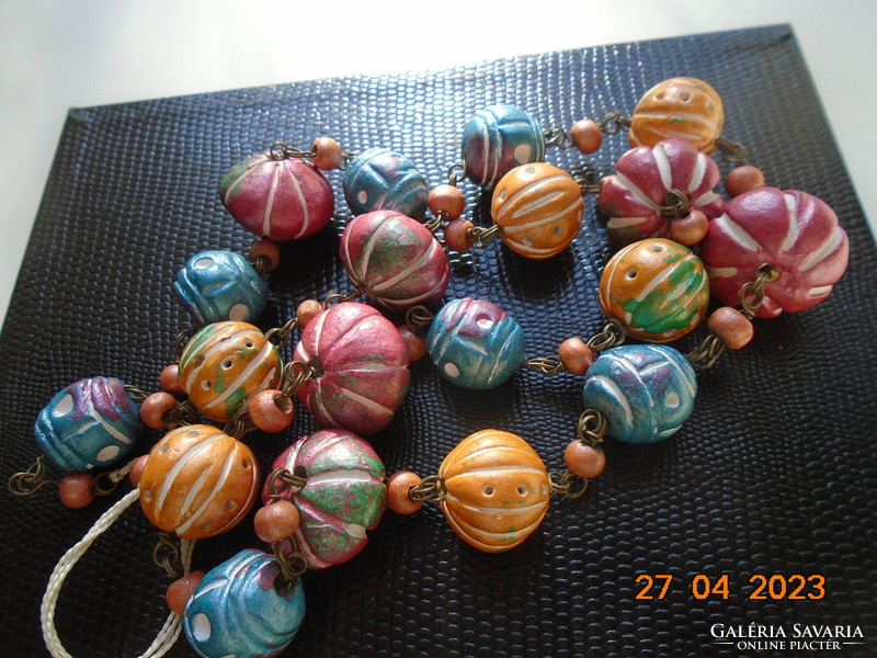 Hand Painted Handmade Unique Ceramic Colorful Melon and Pumpkin Beaded Necklaces